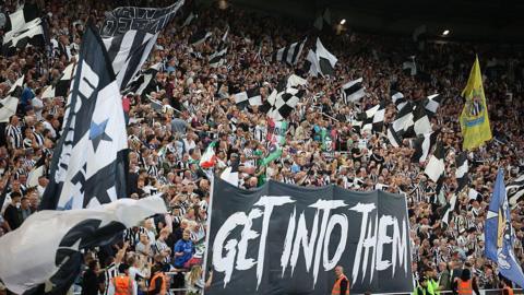 Newcastle United fans on the Gallowgate End during the Premier League match against Liverpool at St James' Park in August