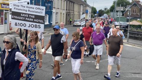 Protesters marching