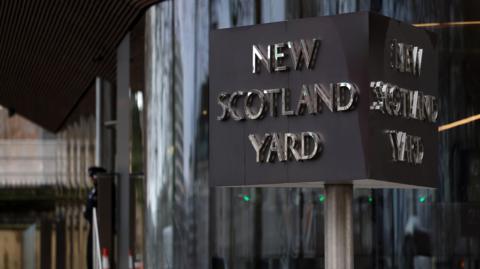 The sign of Scotland Yard in Westminster in London, 