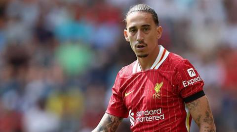 Kostas Tsimikas looks on for Liverpool during pre-season game