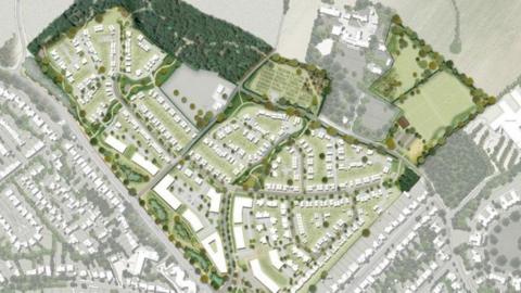 An aerial masterplan of the development of 550 homes.