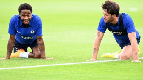 Raheem Sterling and Ben Chilwell in training for Chelsea