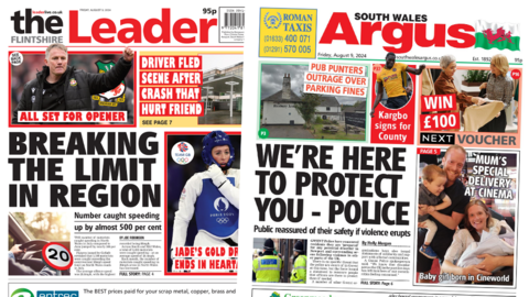 Flintshire Leader and South Wales Argus front pages