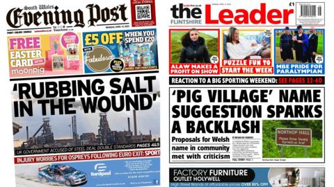 Front pages of South Wales Evening Post and The Flintshire Leader