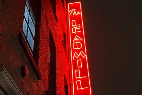 A red illuminated sign outside The Leadmill, which reads The Leadmill