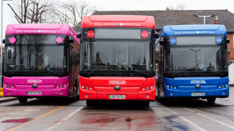 Three Nottingham City Transport buses parked next to each other in a car park.