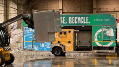 Recycling lorry has tanks unloaded at the Swindon depot