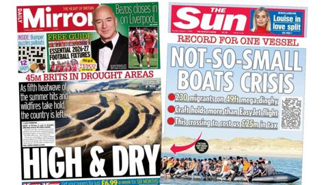 Newspaper headlines: '45m Brits in drought' and 'Not-so-small boats'