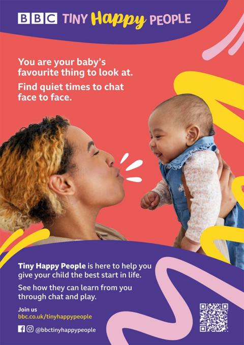 THP health visitor poster - a mum blowing a kiss to her baby daughter