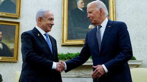 U.S. President Joe Biden meets with Israeli Prime Minister Benjamin Netanyahu in the Oval Office