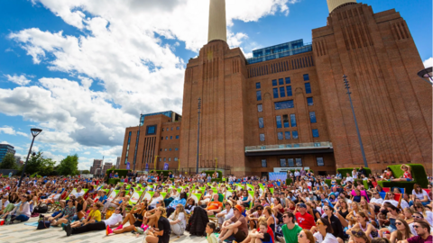 Fans at fan zone at Battersea Power Station 