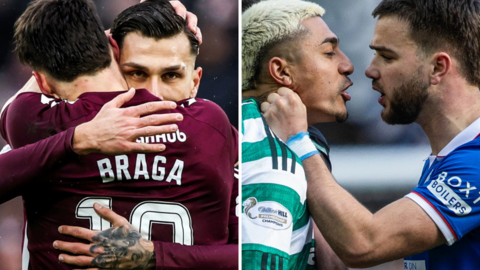 Claudio Braga celebrates with Alexandros Kyziridis, Julian Araujo and Nicolas Raskin head to head