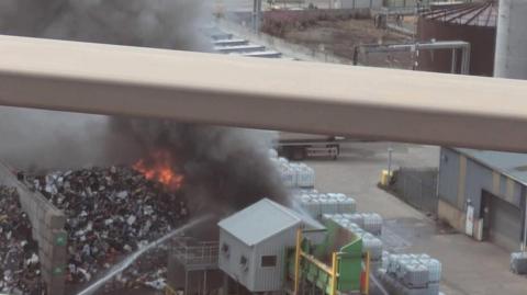 An image of a fire at a recycling centre in Perth.