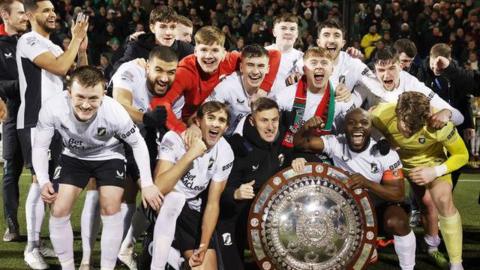 Glentoran celebrate the County Antrim Shield