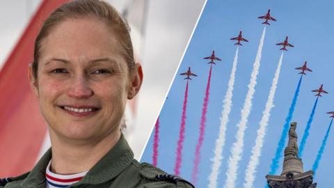 Split image of Wing Commander Sasha Nash and the Red Arrows