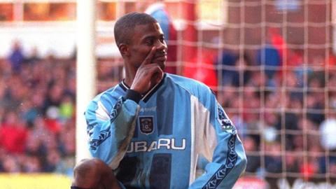 George Boateng celebrates scoring for Coventry at Aston Villa in February 1999