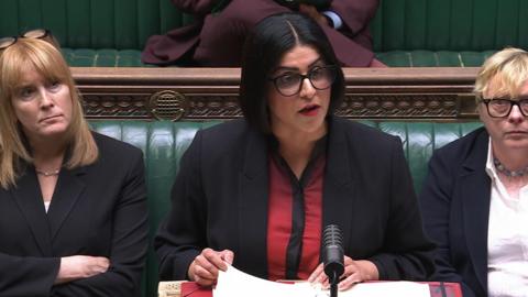 Screen grab of Home Secretary Shabana Mahmood making a statement to the House of Commons, London, about the death of former Conservative MP Ann Widdecombe.