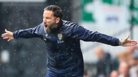 Notts County Martin Paterson shouting from the side of the pitch