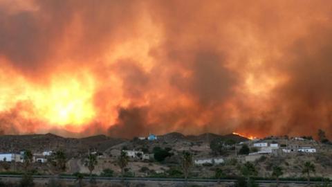 Smoke and flames rise during a wildfire in Los Gallardos, Spain, July 9, 2026