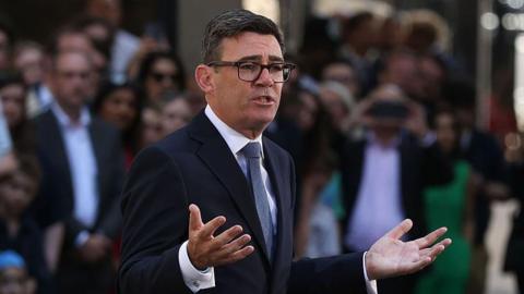 Burnham gestures with his hands while delivering a speech outside No 10 on Monday 20 July.