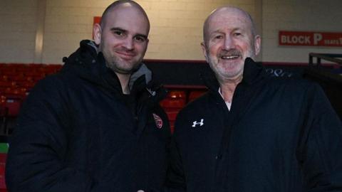 Richard O'Kelly is welcomed back to Walsall by co-chairman Ben Boycott in April