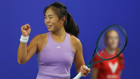 Mimi Xu celebrates a winner at the Wrexham Open