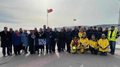 People gathered for the RNLI 200 ceremony in Douglas