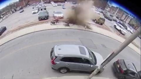 A pipe hold exploded after a family walked by.
