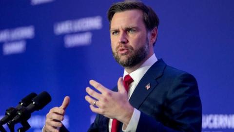 US Vice President JD Vance speaks to members of the media in Switzerland on 22 June 2026