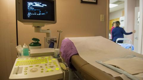 Medical equipment is seen in a procedure room at a US abortion clinic