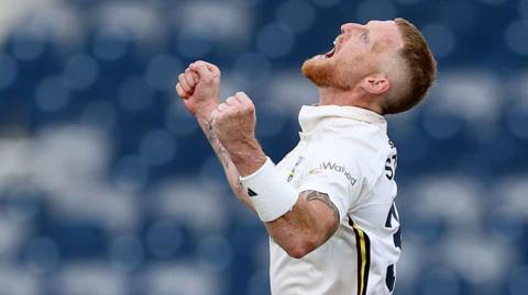 Ben Stokes celebrating taking a wicket for Durham