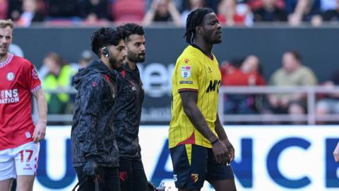 Kwadwo Baah was forced off through injury at Bristol City in April