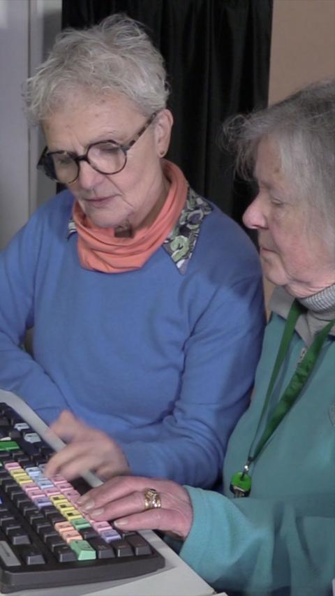 Pam Stubbs standing next to actress Jo Howarth who plays Pam in 'Glitch'