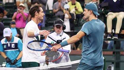 Andy Murray and Jack Draper embrace after their Indian Wells match in 2023