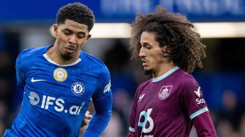 Chelsea defender Wesley Fofana and Burnley midfielder Hannibal Mejbri in action during the 1-1 draw between their two sides
