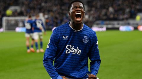 Thierno Barry celebrates scoring against Nottingham Forest