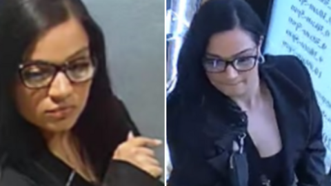 A composite image of two pictures of the same woman. On the left she can be seen in close up, wearing glasses with her hand raised towards her shoulder, in the right image she can be seen looking downwards while wearing a black blazer