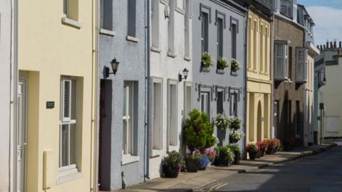 The High Street, a road with colourful buildings and plants outside.