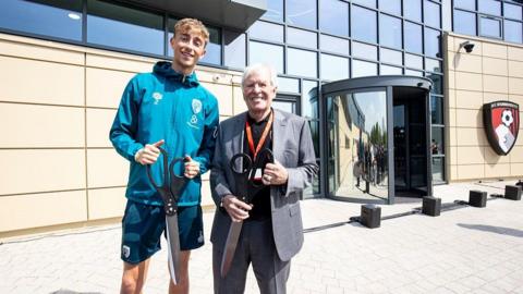 Owner Bill Foley with former player Dean Huijsen at the AFC Bournemouth Performance Centre