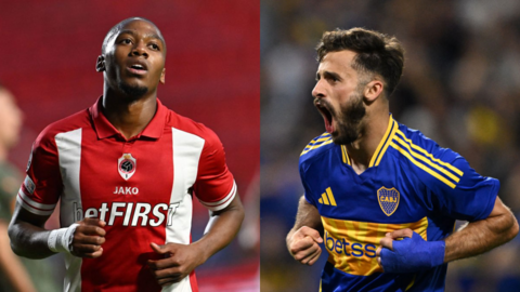 Royal Antwerp winger Michel-Ange Balikwisha & Boca Juniors left-back Marcelo Saracchi