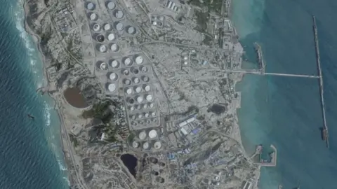 A satellite image of Kharg Island