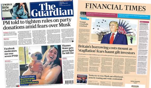 The front pages of the Guardian and Financial Times