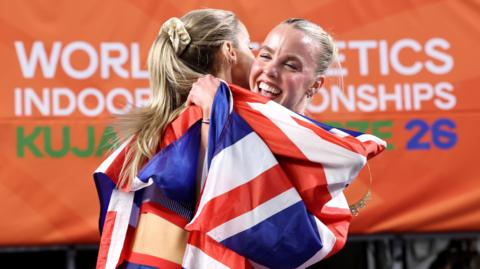 Keely Hodgkinson hugs Georgia Hunter Bell