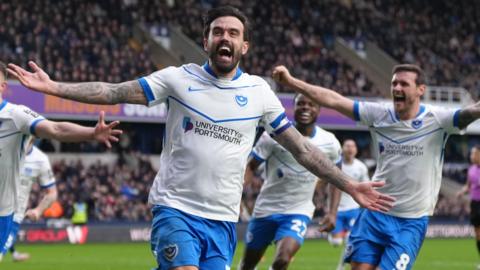 Portsmouth players celebrate Marlon Pack's strike against Millwall