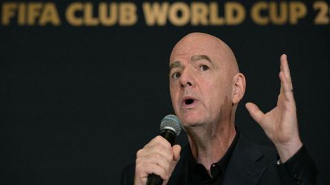 Fifa president Gianni Infantino speaking at Trump Tower