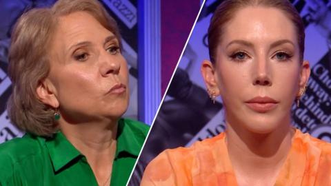 Split image of Jo Coburn and Katherine Ryan on Have I Got News For You?