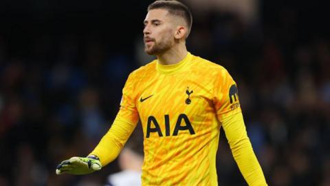 Guglielmo Vicario playing for Tottenham