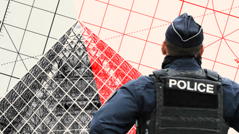 French officer looking towards the Louvre