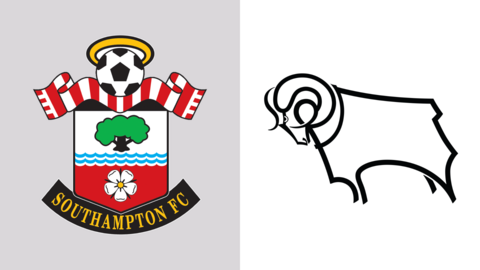 A side-by-side image of the club badges of Southampton and Derby County