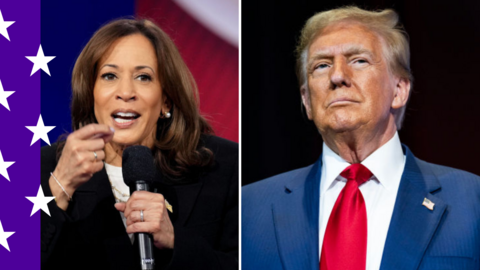 A split image of Kamala Harris and Donald Trump